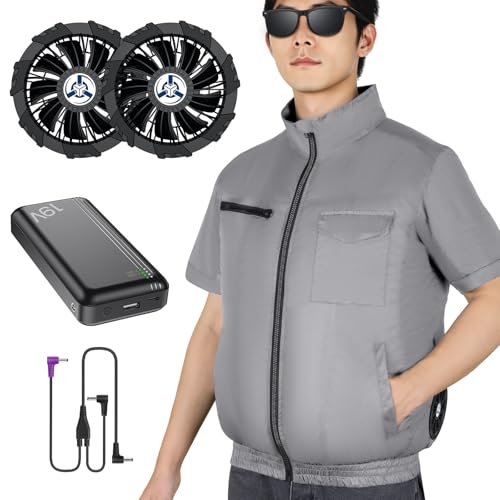 【XL】空調服　半袖　モバイルバッテリー付き 作業着 作業服 冷風服 ファン付き fun-top.jpg